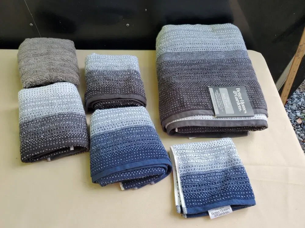 Better Homes Gardens 6 Piece Soft Cotton Bath Hand Towel Set Gray Blue Brown